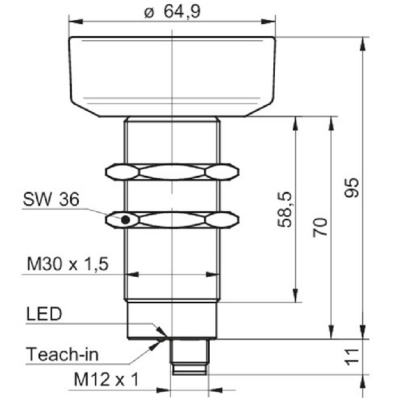 Ultrason Directe M30(Ø65) PNP NO/NF(x2) P600-6000mm Teach / M12 4P Ultrason Directe M30(Ø65) PNP NO/NF(x2) P600-6000mm Teach / M12 4P-Lire la description