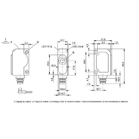Ultrason Multi mode PNP P=20-250mm NO/NF / M08 4P-Lire la description