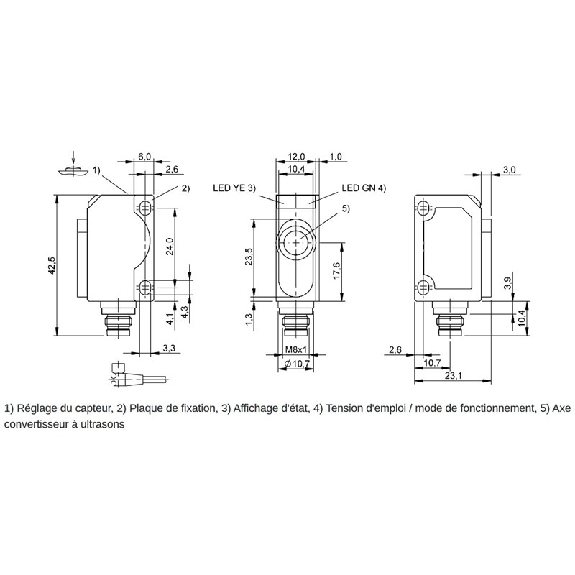 Ultrason Multi mode PNP P=50-350mm NO/NF / M08 4P-Lire la description