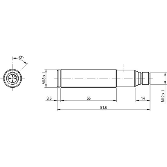 Ultrason Directe M18 PNP NO/NF P50-400mm 91.6mm Axial / M12 4P Ultrason Directe M18 PNP NO/NF P50-400mm 91.6mm Axial / M12 4P-Lire la description