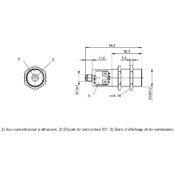 Ultrason Multi mode M30 PNP NO/NF P=30-350mm Axial 9-30Vdc / M12 5P Ultrason Multi mode M30 PNP NO/NF P=30-350mm Axial 9-30Vdc / M12 5P-Lire la description