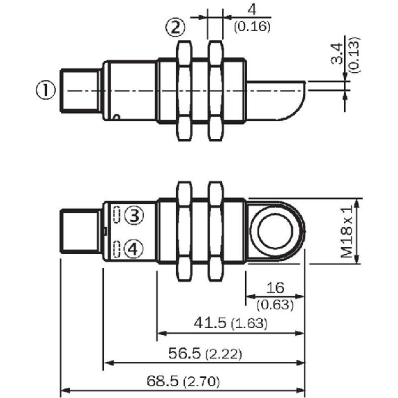 Ultrason Directe M18 NPN NO/NF P=150mm Plast. Radial / M12 4P-Lire la description