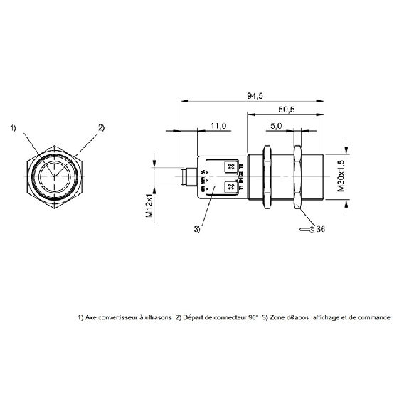 Ultrason Multi mode M30 PNP NO/NF P=200-2000mm Axial 9-30Vdc / M12 5P-Lire la description