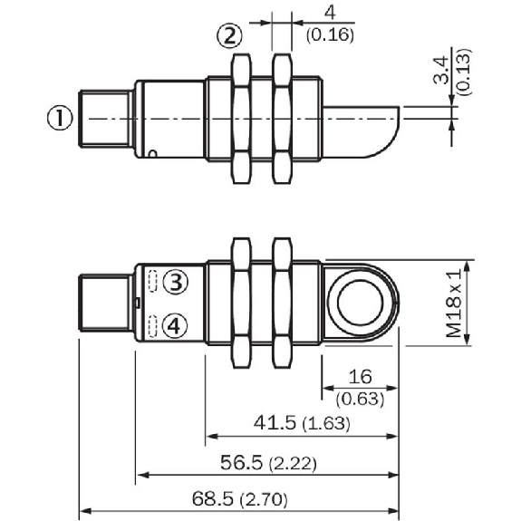 Ultrason Directe PNP P120-1000mm M18 Plast. Radial 10-30Vdc / M12 5P-Lire la description