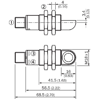 Ultrason Directe PNP P120-1000mm M18 Plast. Radial 10-30Vdc / M12 5P-Lire la description