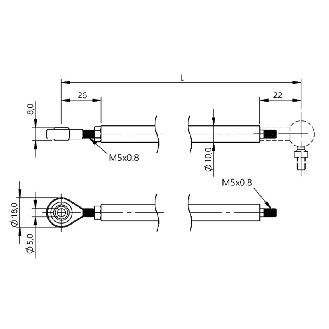Tige articulée pour modèle profilé BTL Ø 10 x 100 mm, Œil Ø 5H7-Lire la description