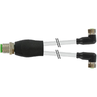 Y-M12 Mâle Droit/2xM08 Fem Coudé; PUR 3x0,25 Gris 0,6m-Lire la description
