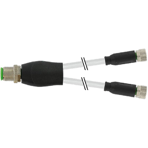 Y-M12 Mâle Droit/2xM08 Fem Droit; PVC 3x0,25 Gris 0,6m-Lire la description