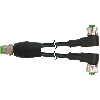 Y-M12 Mâle Droit 4p/2xM12 Fem Coudé 3p; PUR 3x0,34 Noir Cpc 0,6m