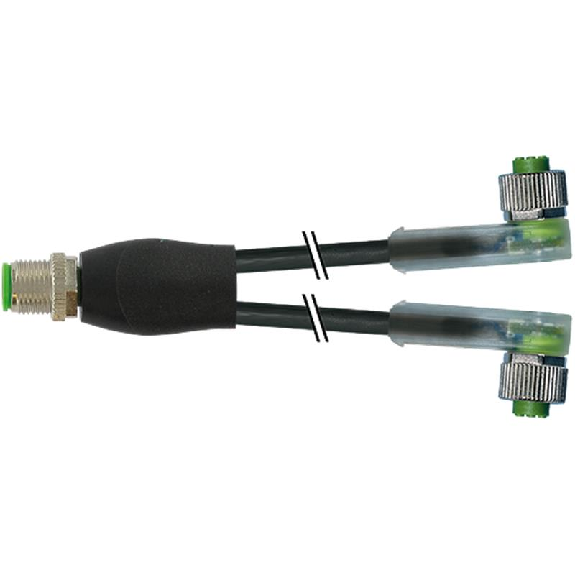 Y-M12 Mâle Droit/2xM12 Fem Coudé LED; PVC 3x0,34 Noir 0,3m-Lire la description