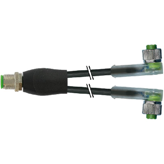 Y-M12 Mâle Droit/2xM12 Fem Coudé LED; PVC 3x0,34 Noir 0,3m-Lire la description