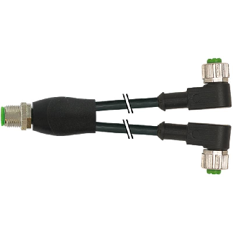 Y-M12 Mâle Droit 4p/2xM12 Fem Coudé 3p; PUR 3x0,34 Noir Cpc 0,3m-Lire la description