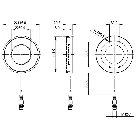 Éclairage annulaire Ø116×20,5mm, LED lumière rouge / M12 4P Éclairage annulaire Ø116×20,5mm, LED lumière rouge / M12 4P-Lire la description