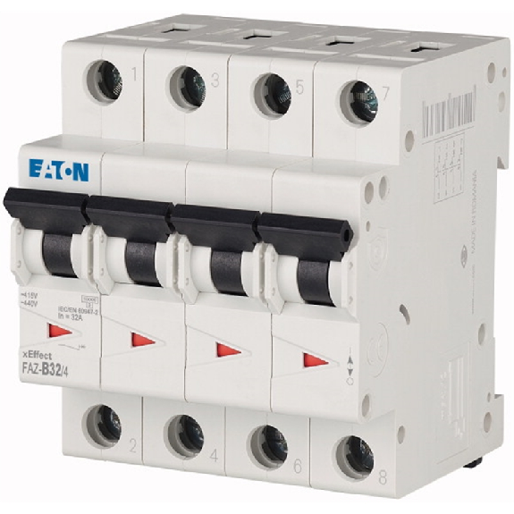 Disjoncteur modulaire, FAZ, 32 A, 4 pôles, caractéristique de déclenchement B, 15 kA, bornes à cages et à vis-Lire la description