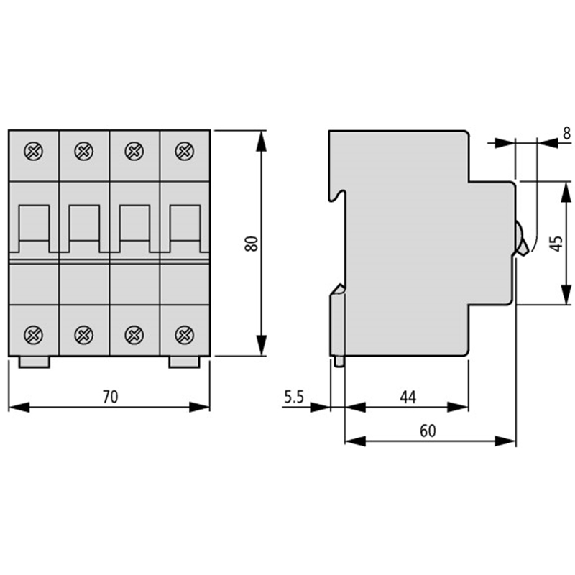 Disjoncteur modulaire, FAZ, 32 A, 4 pôles, caractéristique de déclenchement B, 15 kA, bornes à cages et à vis-Lire la description