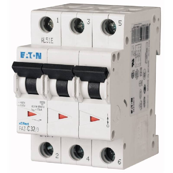 Disjoncteur modulaire, FAZ, 4 A, 3p, courbe C, 15 kA Disjoncteur modulaire, FAZ, 4 A, 3p, courbe C, 15 kA-Lire la description