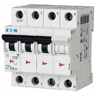 Disjoncteur modulaire, FAZ, 6 A, 3p+N, courbe C, 15 kA-Lire la description