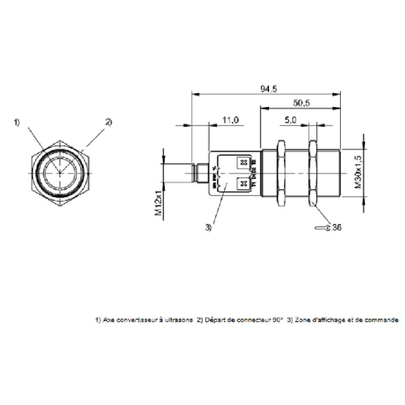 Ultrason Multi mode M30 PNP(x2) NO/NF P=200-2000mm Axial / M12 5P Ultrason Multi mode M30 PNP(x2) NO/NF P=200-2000mm Axial / M12 5P-Lire la description