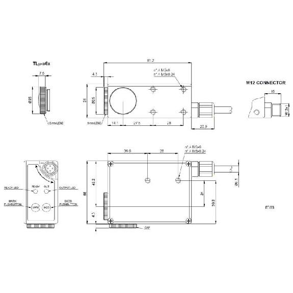 Détecteur de contraste PNP/(NPN) P=9mm Led R/V Spot horizontal LO/DO / M12 4P - TLMICRO115L (TLµ-115L)-Lire la description