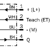 Dét. contraste PNP/NPN P=13mm ±3mm Teach RVB LO/DO / M12 4P