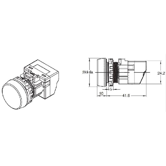 Voyant Ø22mm plat marqué bleu led bleue 24Vac/dc push-in-Lire la description