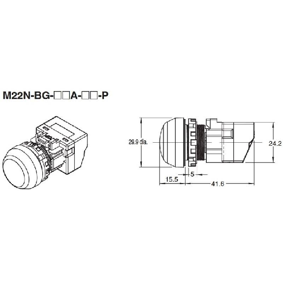 Voyant Ø22mm semi-sphérique rouge led rouge 24Vac/dc push-in-Lire la description