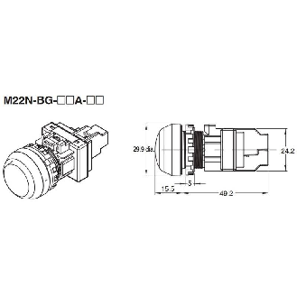Voyant Ø22mm semi-sphérique bleu led bleue 24Vac/dc bornes à vis-Lire la description