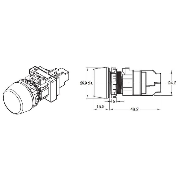Voyant Ø22mm plat marqué bleu led bleue 24Vac/dc bornes à vis-Lire la description