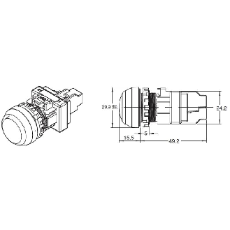 Voyant Ø22mm semi-sphérique blanc led blanche 24Vac/dc bornes à vis-Lire la description