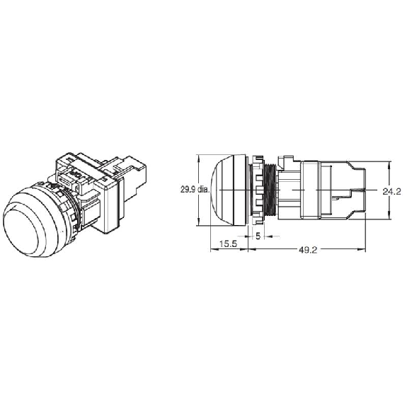 Voyant Ø22mm semi-sphérique jaune led jaune 110Vac bornes à vis-Lire la description