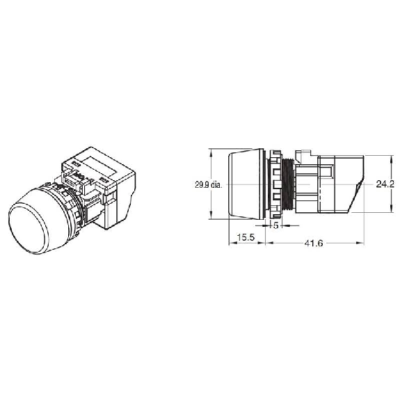Voyant Ø22mm en saillie jaune led jaune 24Vac/dc push-in-Lire la description