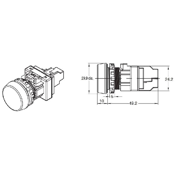 Voyant Ø22mm plat marqué rouge led rouge 230Vac bornes à vis-Lire la description