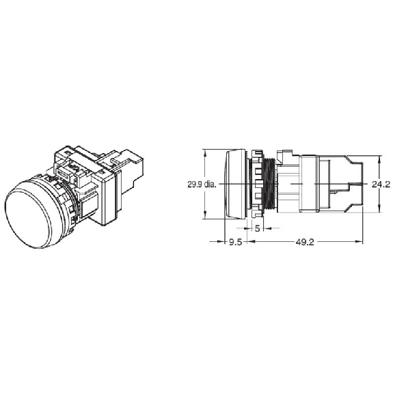 Voyant Ø22mm plat blanc led blanche 24Vac/dc bornes à vis-Lire la description
