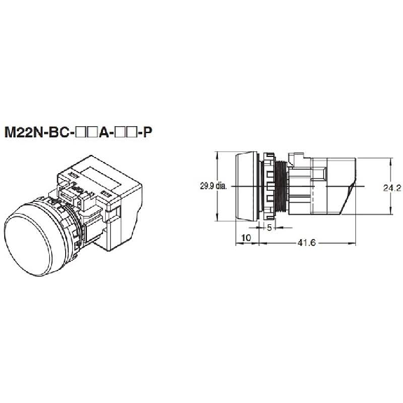 Voyant Ø22mm plat marqué blanc led blanche 24Vac/dc push-in-Lire la description