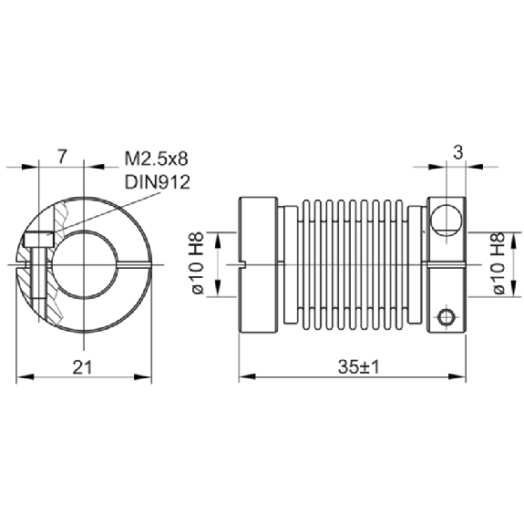 Accouplement flexible aluminium/inox 10 mm 21,0x35,0 10/10-Lire la description