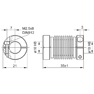 Accouplement flexible aluminium/inox 10 mm 21,0x35,0 10/10-Lire la description