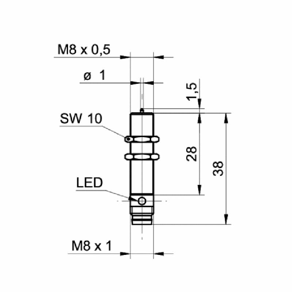Commutateur de précision M8x38(28)mm NPN NO FP=75g 24Vdc M08 3P Commutateur de précision M8x38(28)mm NPN NO FP=75g 24Vdc M08 3P-Lire la description
