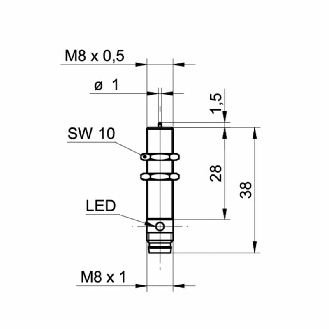Commutateur de précision M8x38(28)mm NPN NO FP=75g 24Vdc M08 3P-Lire la description