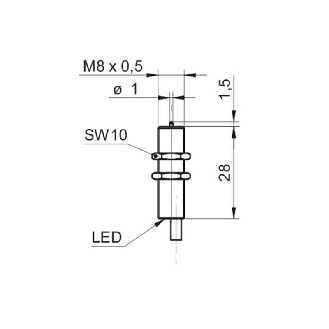 Commutateur de précision M8x28mm PNP NO FP=75g 24Vdc Câble 0,8m-Lire la description