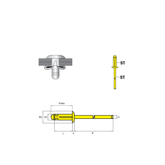 PreÃŸlaschen-Blindniete TRI-GO  ST/ST - Flachkopf - 4,0x16,4 mm - 500 Stück-Beschreibung lesen