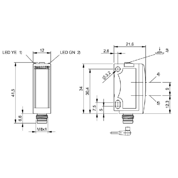 Mesure de distance LR P=10-85mm 1-10V PNP / M08 4P-Lire la description