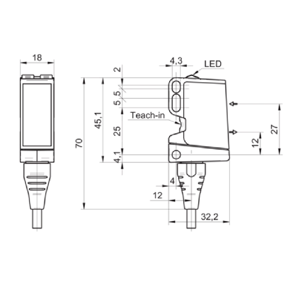 Mesure de distance IR Point P60-550mm PushPull IO-Link / Câble 2m-Lire la description