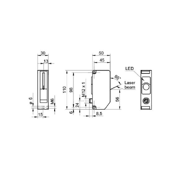 Compteur Laser d'exemplaires P=0-55mm Push-pull, M12 4P Compteur Laser d'exemplaires P=0-55mm Push-pull, M12 4P-Lire la description