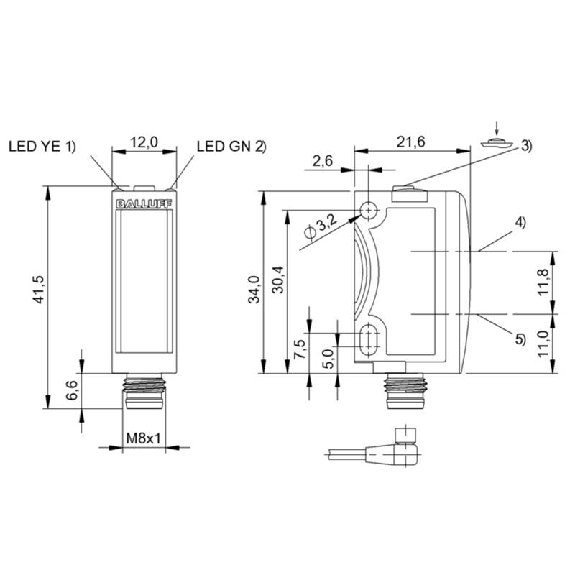 Mesure de distance LR P=30-200mm 1-10V PNP / M08 4P-Lire la description