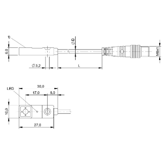 DPI Rect. ANA 0-10V P1-4mm noyé 10x6x30mm Plast. / M08 3P+C0.3m PUR-Lire la description