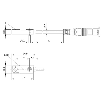 DPI Rect. ANA 0-10V P1-4mm noyé 10x6x30mm Plast. / M08 3P+C0.3m PUR-Lire la description