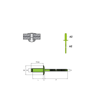Blindniete STANDARD  A2/A2 - GroÃŸkopf K12 - 4,0x13 mm - 500 Stück-Beschreibung lesen