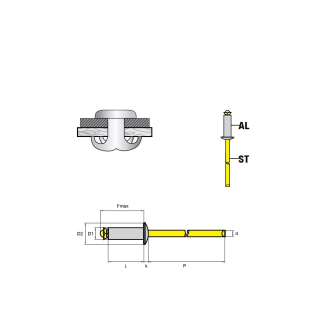 Spreizblindniete STAR  AL/ST - Flachkopf - 4,0x14 mm - 500 Stück-Beschreibung lesen