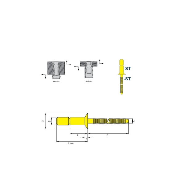 Hochfeste Blindniete GO-LOCK mit konusfÃ¶rmigen SchlieÃŸkopf  ST/ST - Senkkopf - 4,8x17 mm - 250 Stück-Beschreibung lesen