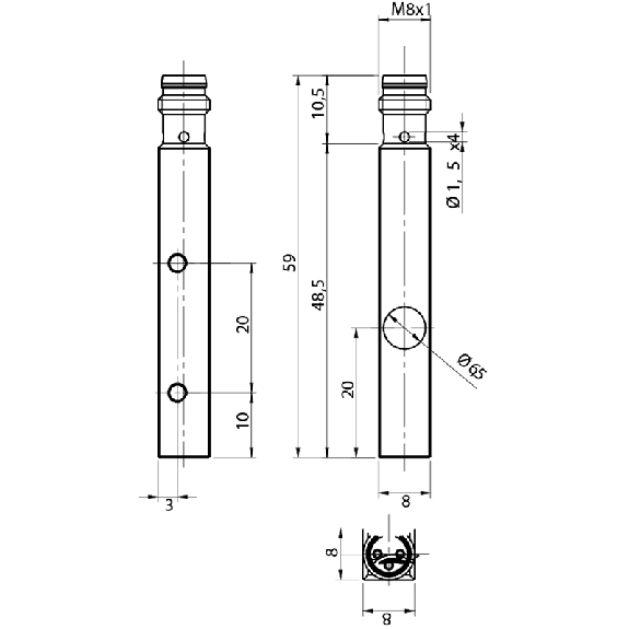 Détecteur de proximité inductif 8x8 NPN-NO M8 Détecteur de proximité inductif 8x8 NPN-NO M8-Lire la description